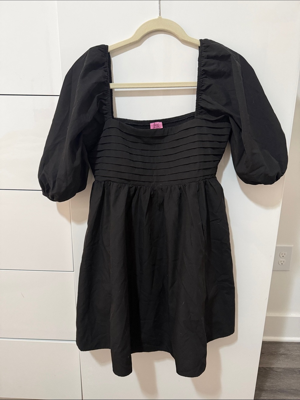 Black Puff Sleeve Square-Neck Mini Dress